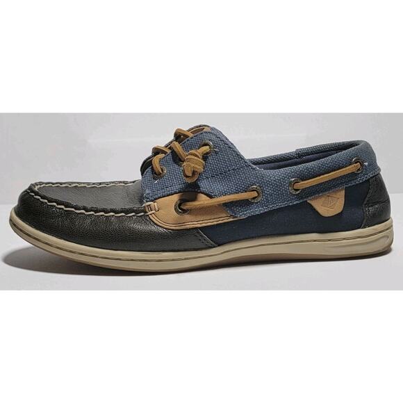 Sperry Songfish 3-Eye Boat Shoes Women’s Size 7 STS97723 Navy Tan Leather Clean - Picture 4 of 9